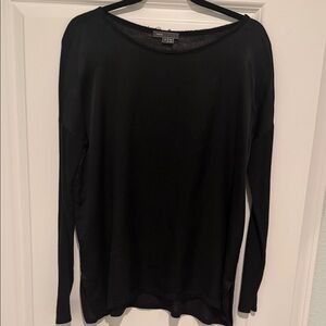 Vince Black Mixed Media Scoop Neck Silk Top.
